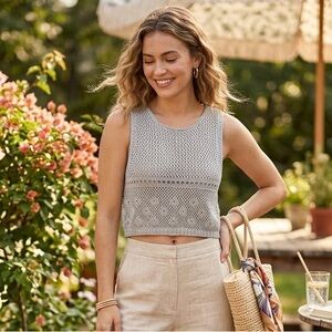 Zara Grey Crochet Knit Cropped Tank Size S